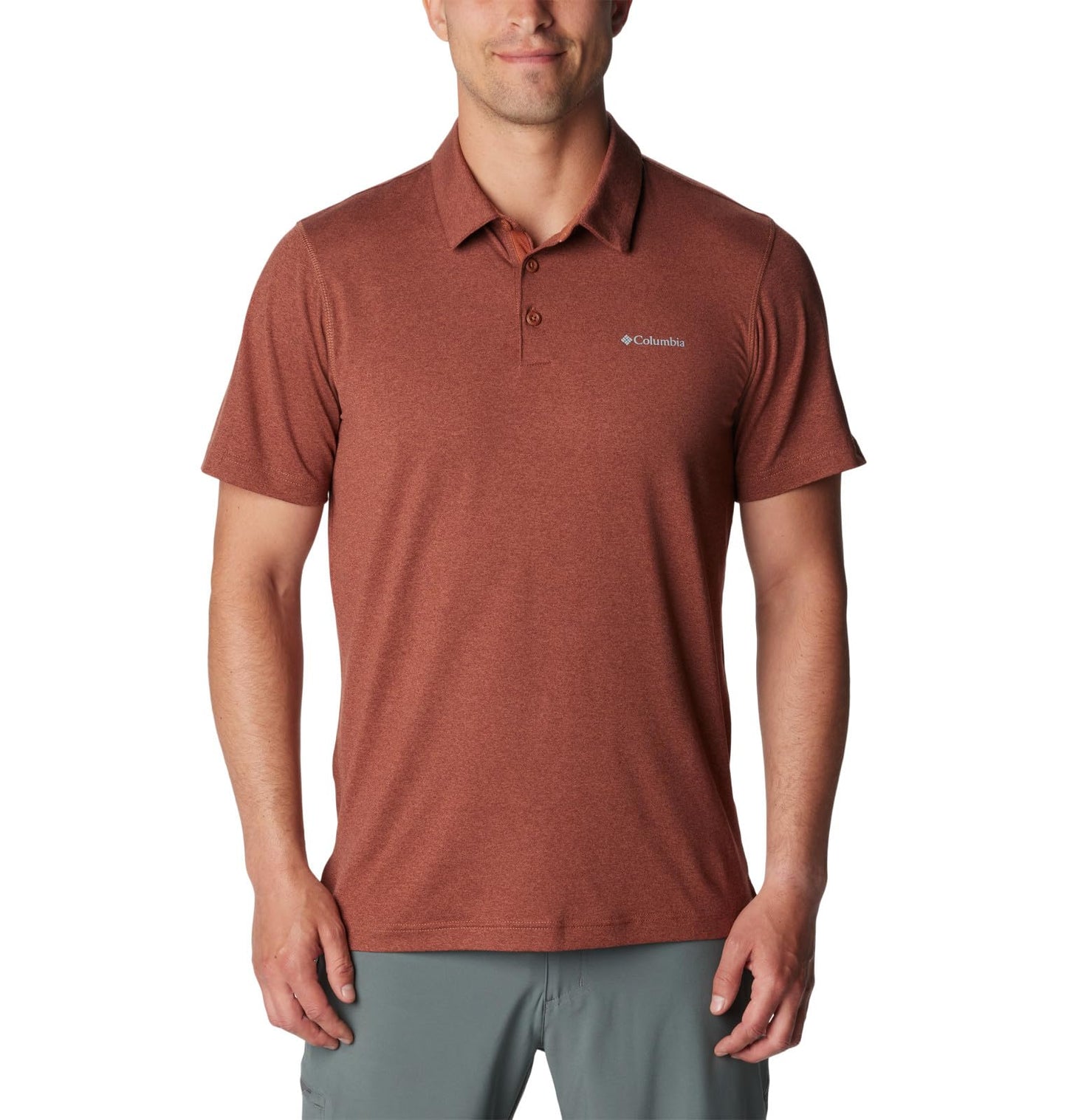 Columbia Mens Tech Trail Polo Auburn Heather Medium