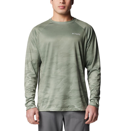 Columbia Mens Super Terminal Tackle PFG Fish Flow Long Sleeve Cypress Undulating/Fish Flow Trout Small