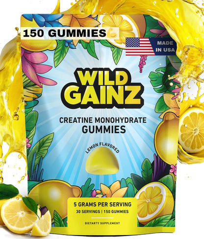 Creatine Monohydrate Gummies 5g - Made in USA Potency Tested Vegan Supports Muscle Growth Strength Cognitive Function Gluten-Free Non-GMO Creatine Gummy Creatine Chews - 150 Gummies